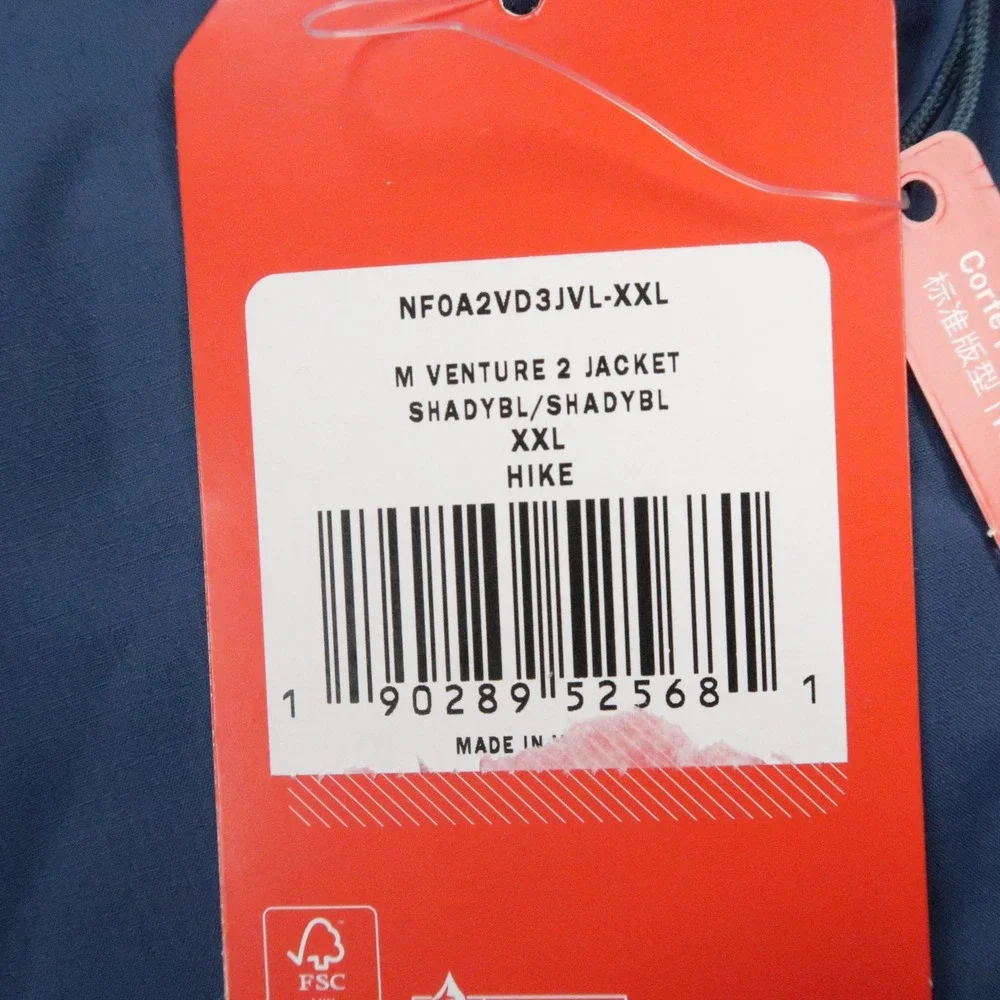 The North Face Jacket Mens XXL Blue Venture 2 Hooded Waterproof Full Zip Rain